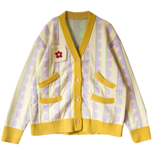 【布偶喵殿】生活系列黄色紫蕾丝毛衣开衫