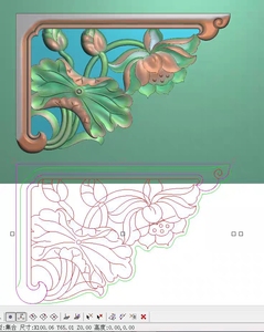 方桌边角供桌佛龛仿古镂空荷花莲花角花通花精雕图浮雕图bmp灰度