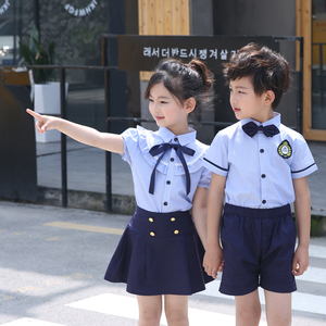 班服夏季韩版学院风男女童短袖衬衫套装初中小学生校服幼儿园园服
