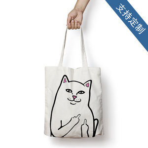潮牌中指猫ripndip贱猫海报周边单肩手提环保购物运动帆布袋子包