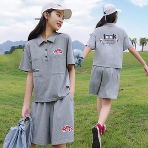 中学生夏季套装女短袖短裤两件套初中女生休闲运动夏装灰色polo衫