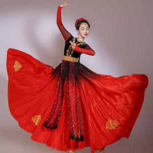 维吾族舞蹈演出服大裙摆艺考裙子新疆民族舞蹈服装新款维族表演服