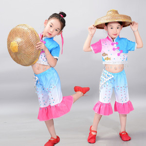儿童舞蹈小荷风采三沙海娃演出服赶海的姑娘表演服新斗笠时尚复古