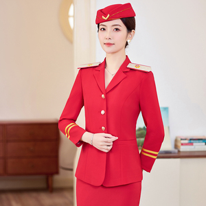 空姐制服职业装2024新款军鼓乐队服装红色套装合唱团舞台演出服女
