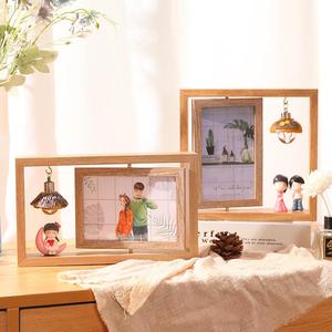 创意彩灯双面旋转6寸相框摆台照片个性相册情侣礼物定制木质摆件