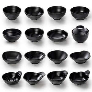 黑色米饭碗饭店小汤碗密胺餐具仿瓷塑料小碗商用日式米线碗最小号