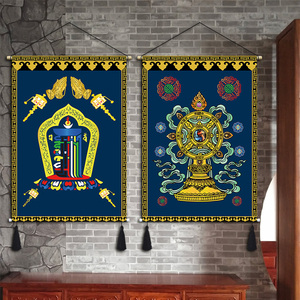 藏式吉祥布艺挂画藏族西藏民宿餐厅酒店装饰挂布床头布画壁毯挂毯