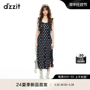 【上新】dzzit地素连衣裙2024夏季新款爱心印花荷叶边设计裙子女
