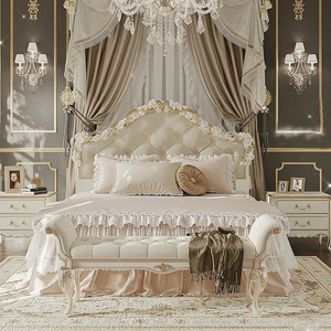 法式宫廷实木雕花床新古典双人床别墅主卧欧式公主风1.8米婚床