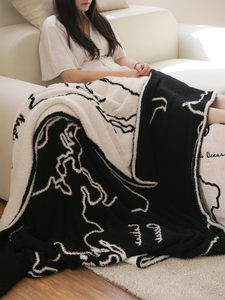 Coolercolour原创地图黑白双面半边绒盖毯兔子午睡针织沙发毛巾毯