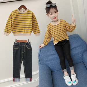 女童套装春装2019新款韩版秋季童装洋气儿童时髦小脚牛仔裤两