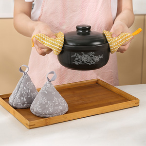 日式可爱三角防烫锅盖帽微波炉烤箱耳套隔热珐琅砂锅铸铁锅手套垫