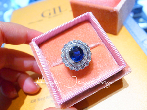 日本制 PT900钻石 3.5克拉皇家蓝宝石戒指 配国际证书 奢华大配钻