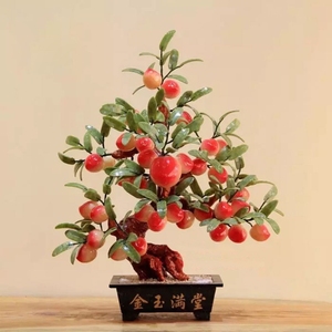 客厅茶几玉石摆件大38个仙桃子树玉器蟠桃工艺品盆栽创意桃树盆景