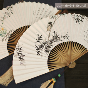 中国风扇子8寸30方古风汉服折扇题字空白宣纸扇戏曲男扇手绘定制