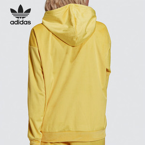 adidas阿迪达斯三叶草连帽卫衣女装2024新款运动服黄色长袖套头衫