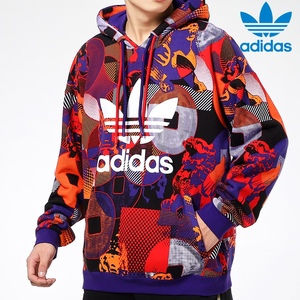 Adidas阿迪达斯三叶草红色卫衣男春季新款外套男士运动服新年上衣