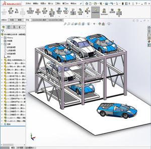 三列三层升降横移式立体停车库机械设计说明CAD图纸SW三维模型