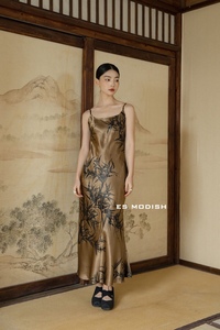 ES MODISH广州uus爆款新中式高级复古印花吊带连衣裙气质显瘦长裙
