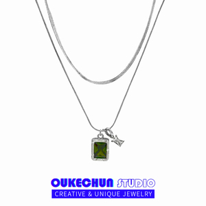OUKECHUN小众设计绿钻蛇骨链项链女ins嘻哈双层叠戴高级感锁骨链