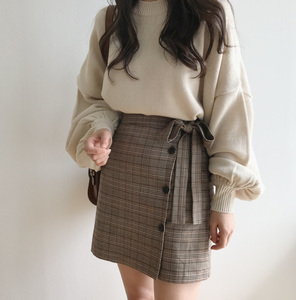 初秋季套装裙子女学生韩版学院风针织衫毛衣加格子半身裙两件套冬