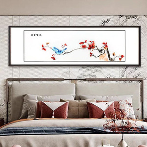 新中式卧室茶室刺绣装饰画苏绣房间中国风床头背景墙挂画壁画横幅