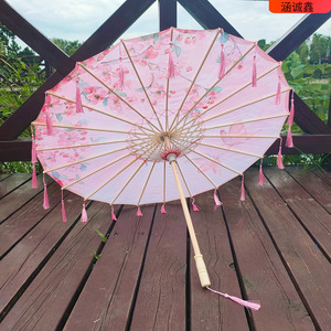 女童雨伞小学生网红轻便古风油纸伞流苏飘带伞汉服道具古代古装伞