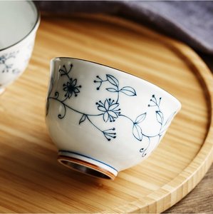 线唐草日本进口釉下青花茶壶茶杯光峰日式汤吞小杯陶瓷泡无把茶杯