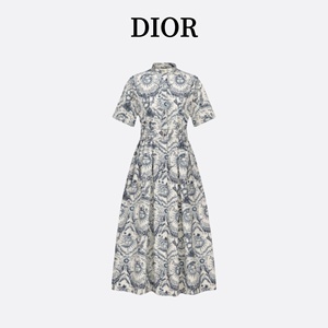 Dior/迪奥 2024春夏新款太阳神图案印花大摆裙中长款短袖连衣裙女