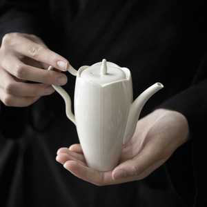 仿宋草木灰花口水滴壶文人器陶瓷茶壶功夫茶具创意冲茶器带过滤