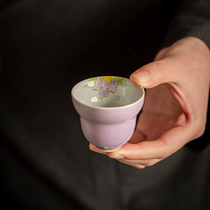 纯手绘品茗杯釉下彩木槿紫葫芦小杯家用陶瓷功夫茶具茶杯