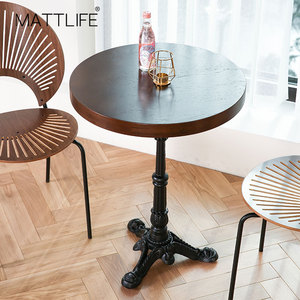 MATTLIFE法式餐厅实木餐桌美式复古咖啡厅桌子茶几桌圆桌欧式边桌