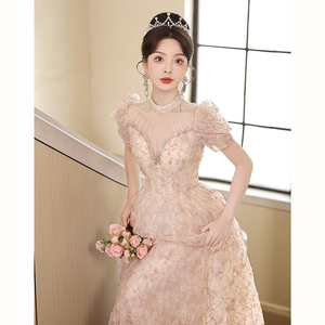 新中式晚礼服女轻奢小众高端高级感粉色毕业典礼订婚公主裙成人礼
