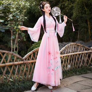 古装女齐腰汉服夏季超仙气粉色古典舞蹈服整套飘逸中国风日常可穿