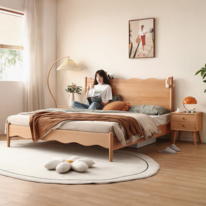 纯实木床1米8北欧简约日式原木风小户型主卧双人全榉木齐边床