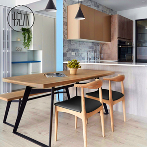 北欧铁艺实木餐桌椅家用现代简约小户型4人6人长方形原木吃饭桌子
