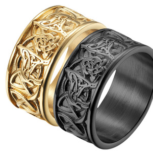 北欧朋克风凯尔特结金色钛钢戒指ring指环手饰食指男戒介子合金潮