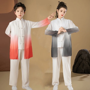 儿童六一演出服男女中国风太极舞蹈服水墨舞剑少年强扇子舞服飘逸