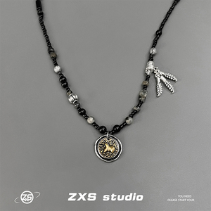 ZXS高级感天然石串珠项链男潮小众设计新中式复古吊牌锁骨链子女