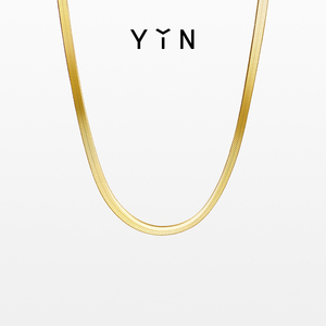 YIN隐「易」系列金色流光方形蛇骨链 18K金叠戴项链锁骨链礼物