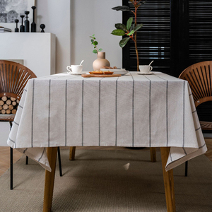 蓝色复古印花餐桌布简约北欧条纹圆桌布艺家居装饰茶几长方形台布