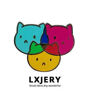 LXJERY 三原色猫头胸针 可爱动物金属徽章 创意书包装饰衣领别针