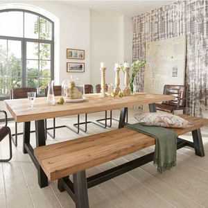 北欧小户型长方形现代简约餐桌椅组合客厅饭桌复古铁艺实木餐桌子