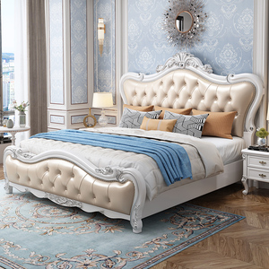 欧式实木床1.8米双人床主卧高箱储物大床现代简约1.5公主婚床真皮