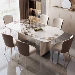 轻奢亮光岩板餐桌椅组合家用现代简约客厅小户型网红夕餐厅吃饭桌