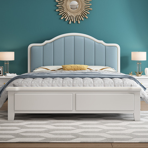 美式实木床乡村1.8米双人床现代简约主卧1.5白色高箱软包储物婚床