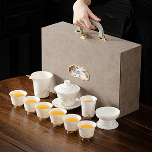 描金高端德化羊脂玉茶具套装陶瓷功夫盖碗茶壶家用送礼支持定制