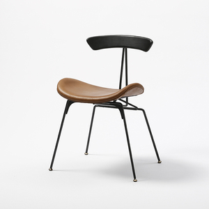 工业风北欧轻奢设计休闲椅实木LOFT复古铁艺PU真皮表情餐椅|树吱