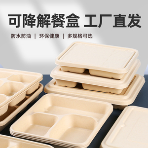一次性四格饭盒快餐盒食品级外卖打包餐盒环保可降解纸浆餐盘托盘
