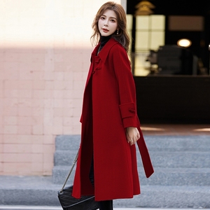 红色双面羊毛大衣女2024新款秋冬季加厚高端小个子中长款毛呢外套
